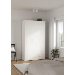 Space garderobeskab - hvidt tr�, m.3 l�ger og  3 skuffer