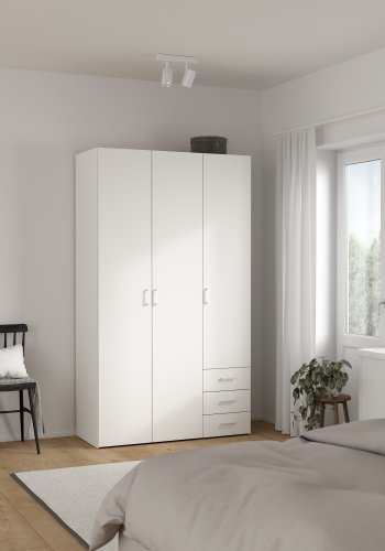 TVILUM space garderobeskab - rektangul�rt, hvidt tr�, 3 l�ger og 3 skuffer
