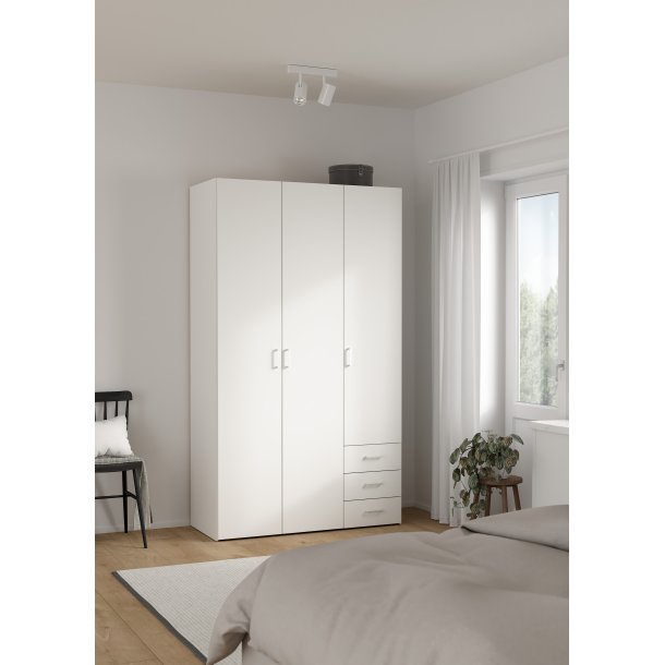 Space garderobeskab - hvidt tr�, m.3 l�ger og  3 skuffer