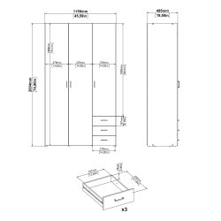 Space garderobeskab - hvidt tr�, m.3 l�ger og  3 skuffer