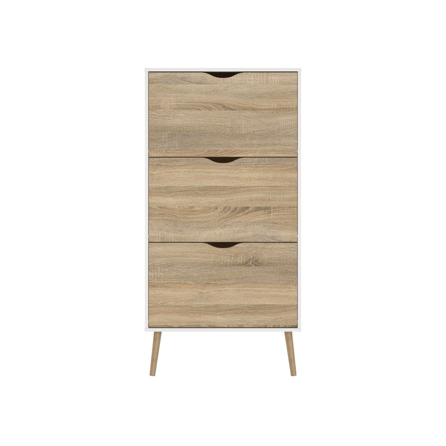 TVILUM Delta skosk�p - vit/ekstruktur laminat, med 3 l�dor