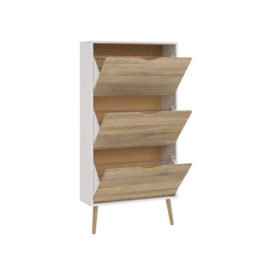 TVILUM Delta skosk�p - vit/ekstruktur laminat, med 3 l�dor