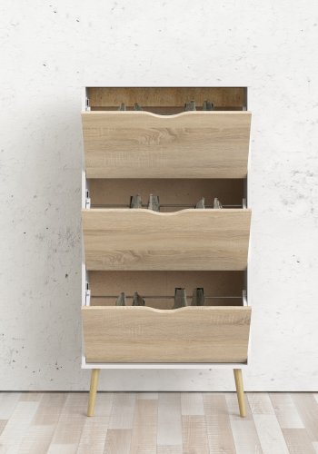 TVILUM Delta skosk�p - vit/ekstruktur laminat, med 3 l�dor