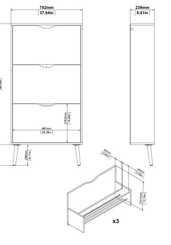 TVILUM Delta skosk�p - vit/ekstruktur laminat, med 3 l�dor