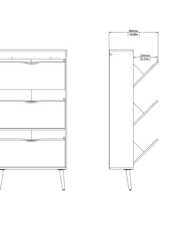 TVILUM Delta skosk�p - vit/ekstruktur laminat, med 3 l�dor
