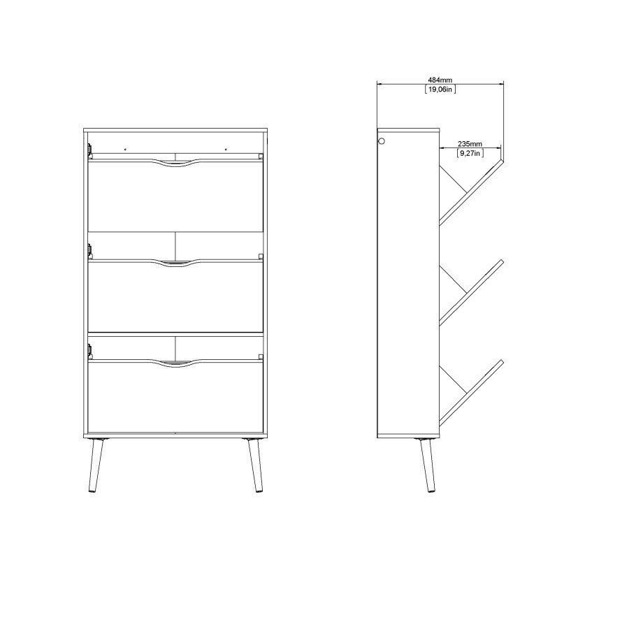 TVILUM Delta skosk�p - vit/ekstruktur laminat, med 3 l�dor