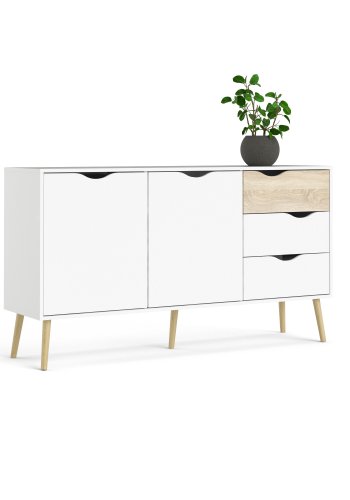 TVILUM delta sideboard - wei�/eiche struktur, laminat, mit 2 t�ren und 3 schubladen
