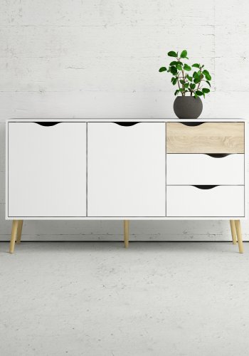 TVILUM Delta sk&auml;nk - vit/ekstruktur, med 2 d&ouml;rrar och 3 l�dor