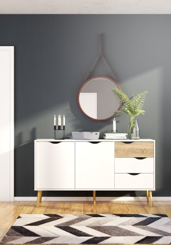 TVILUM Delta sk&auml;nk - vit/ekstruktur, med 2 d&ouml;rrar och 3 l�dor