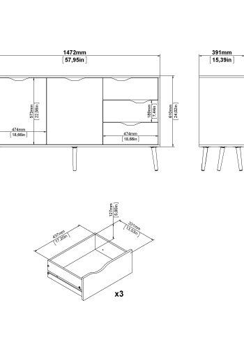 TVILUM Delta sk&auml;nk - vit/ekstruktur, med 2 d&ouml;rrar och 3 l�dor