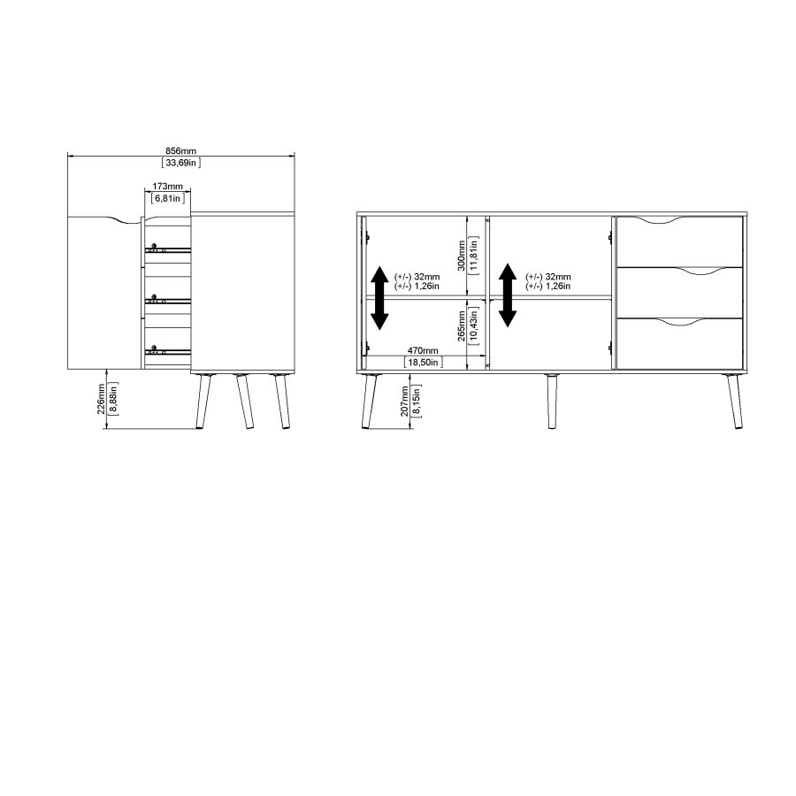 TVILUM Delta sk&auml;nk - vit/ekstruktur, med 2 d&ouml;rrar och 3 l�dor