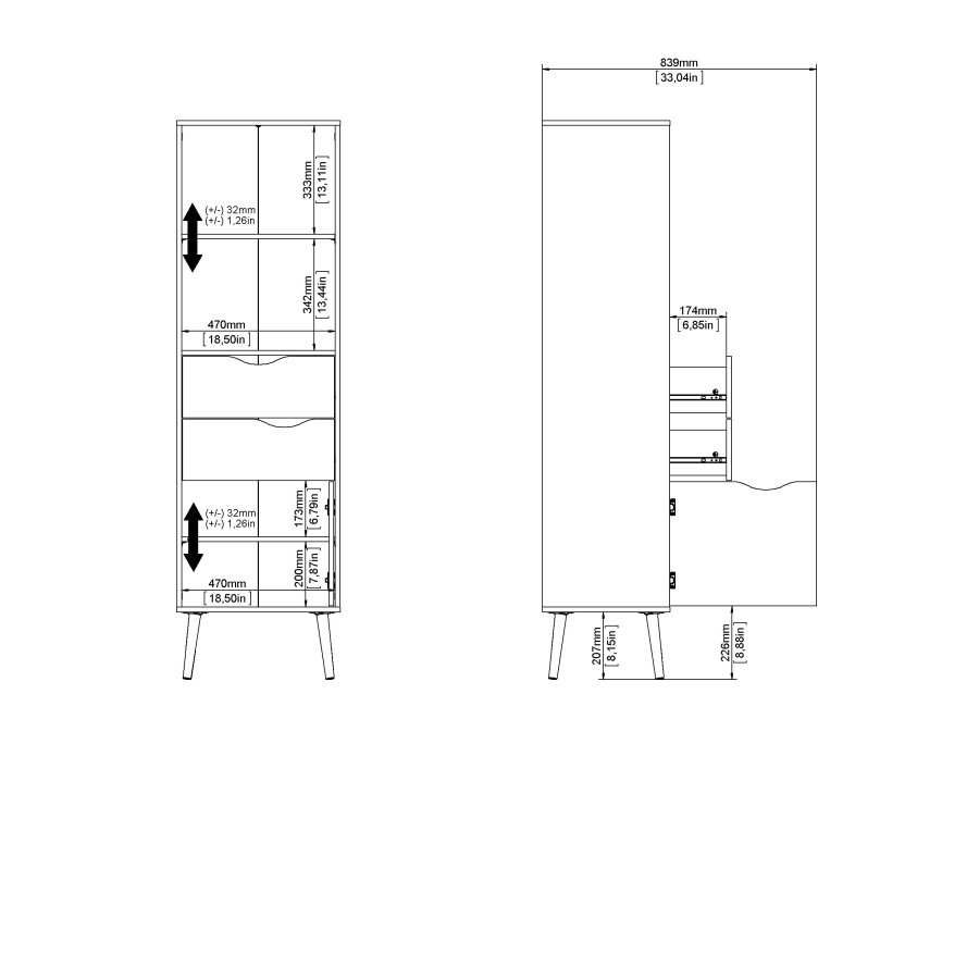 TVILUM delta regal - wei&szlig;/eichenstruktur, mit 2 schubladen und 1 t&uuml;r