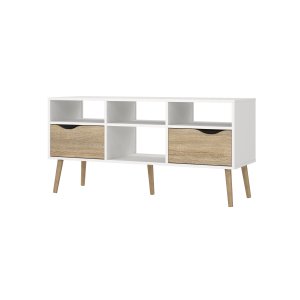 TVILUM Delta tv-bord - rektangul&auml;rt, vit/ekstruktur, med 2 l�dor och 4 fack