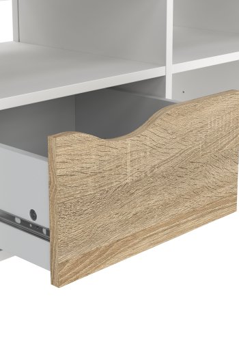 TVILUM Delta tv-bord - rektangul&auml;rt, vit/ekstruktur, med 2 l�dor och 4 fack