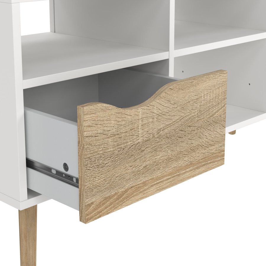 TVILUM Delta tv-bord - rektangul&auml;rt, vit/ekstruktur, med 2 l�dor och 4 fack