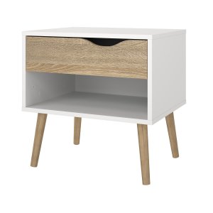 TVILUM Delta natbord - kvadratisk, hvid, egestruktur laminat, 1 skuffe