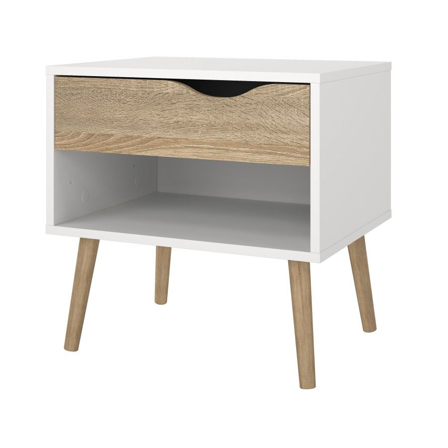 TVILUM Delta s&auml;ngbord - vit/egstruktur, med 1 l�da