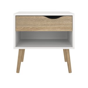 TVILUM Delta nattbord - hvit/eikstruktur, med 1 skuff