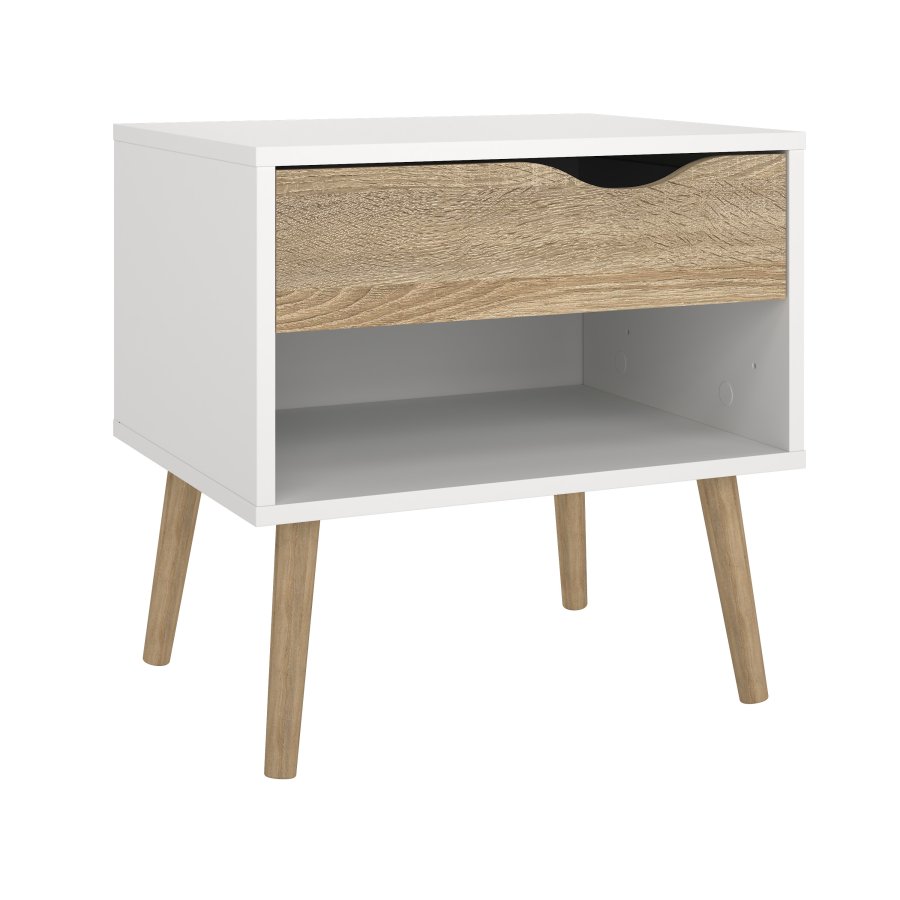 TVILUM Delta s&auml;ngbord - vit/egstruktur, med 1 l�da