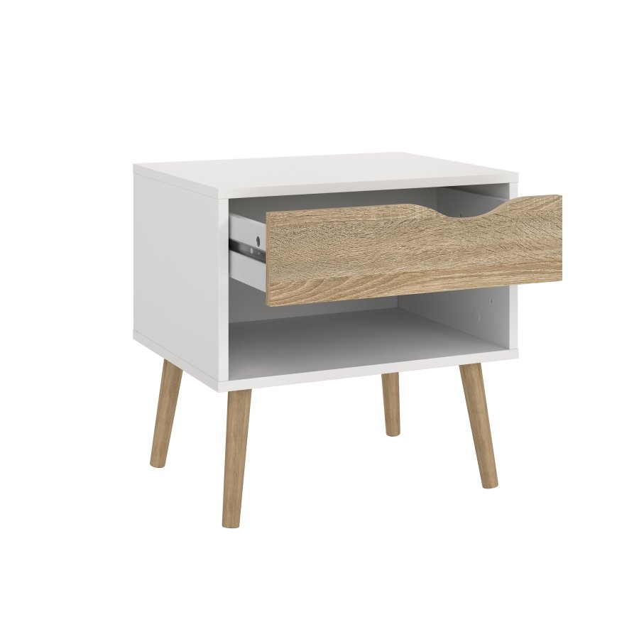 TVILUM Delta s&auml;ngbord - vit/egstruktur, med 1 l�da