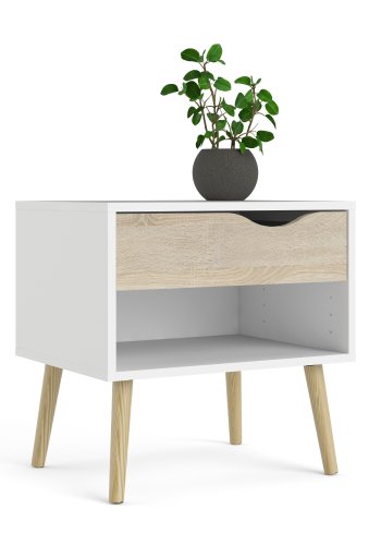 TVILUM Delta nachttisch - wei�/eichenstruktur, mit 1 schublade
