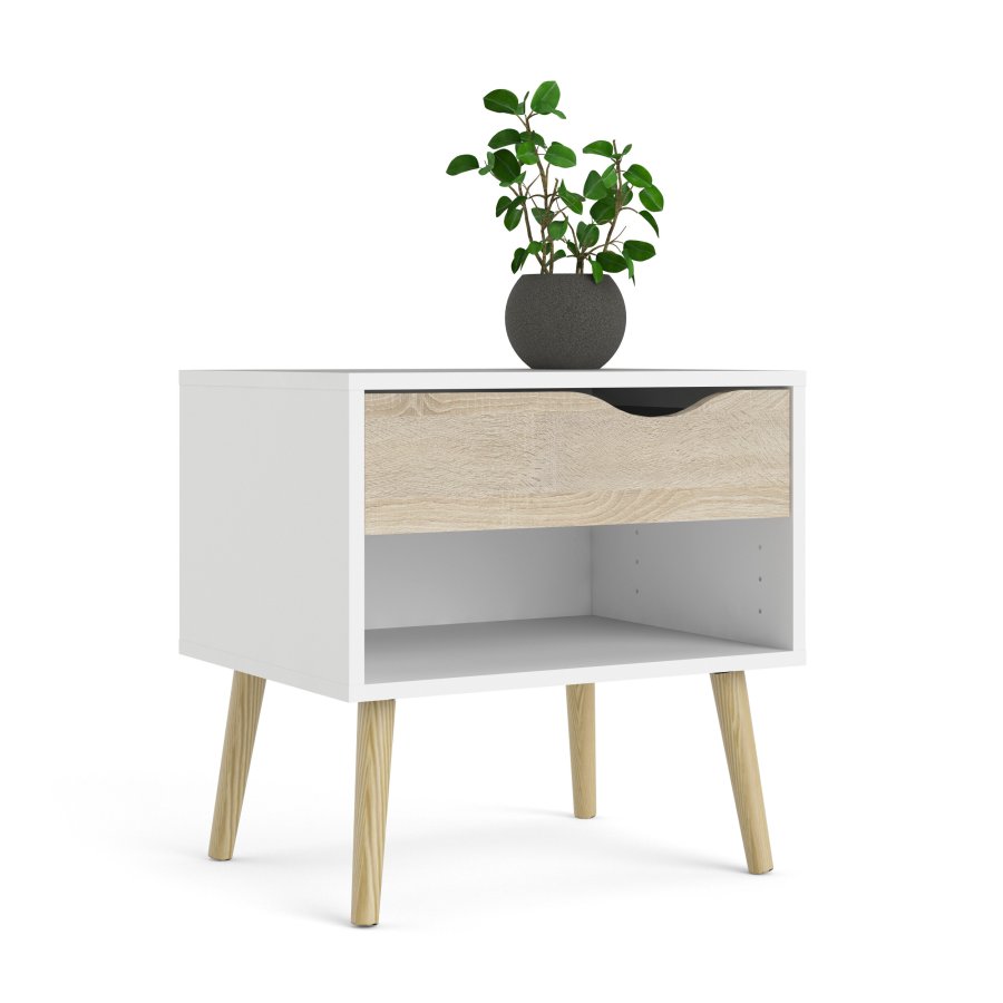 TVILUM Delta s&auml;ngbord - vit/egstruktur, med 1 l�da