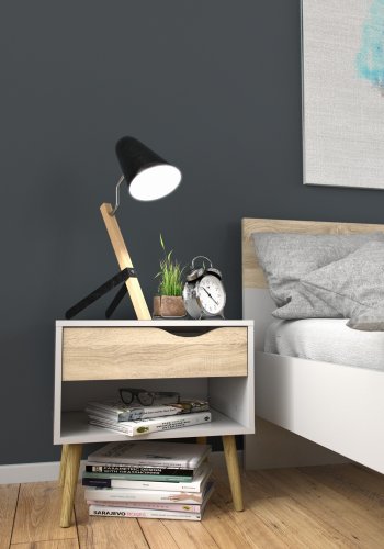 TVILUM Delta nachttisch - wei�/eichenstruktur, mit 1 schublade