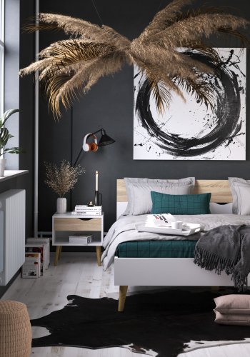 TVILUM Delta s&auml;ngbord - vit/egstruktur, med 1 l�da