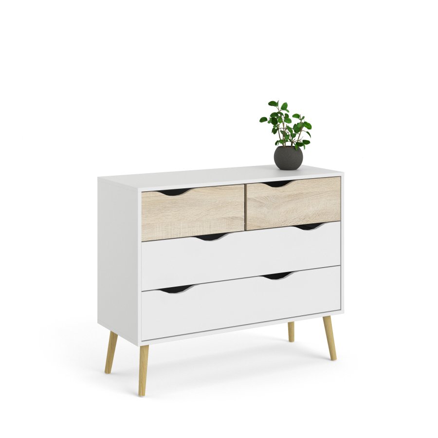 TVILUM Delta kommode - hvid egetr�struktur, med 4 skuffer