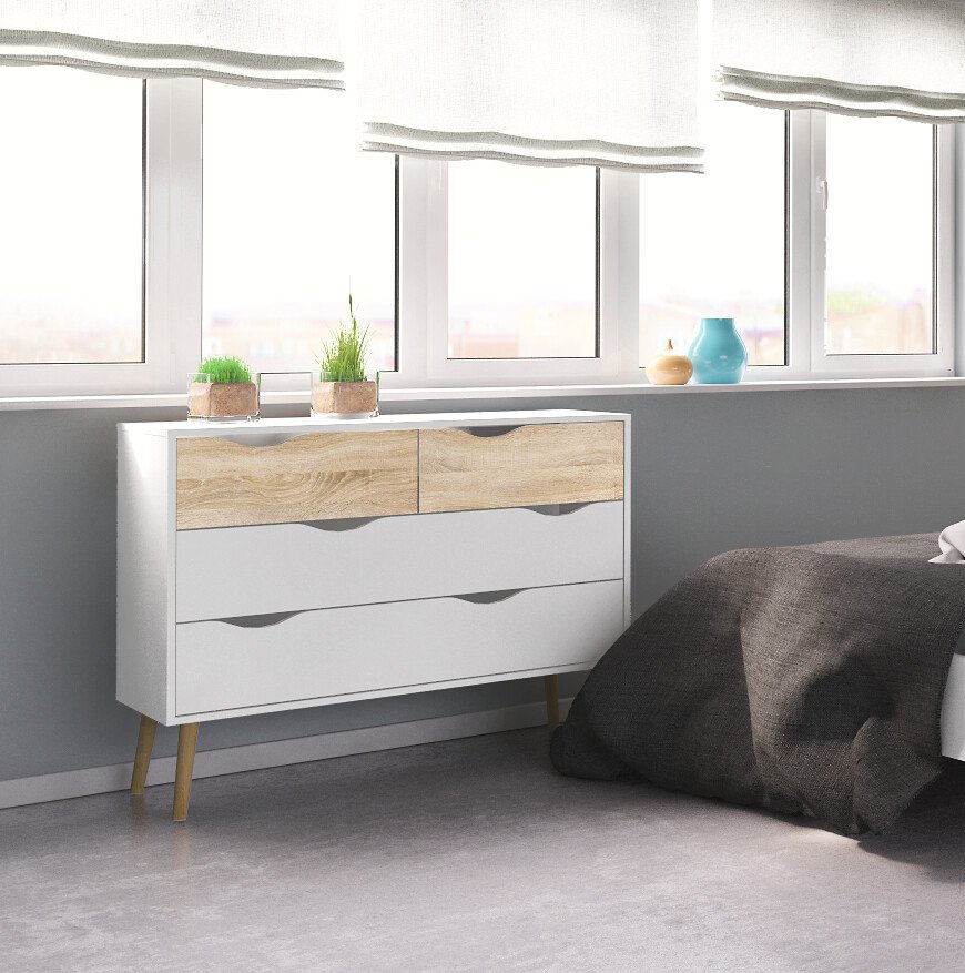 TVILUM Delta kommode - hvid egetr�struktur, med 4 skuffer