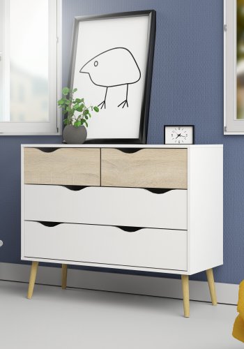 TVILUM Delta kommode - hvid egetr�struktur, med 4 skuffer