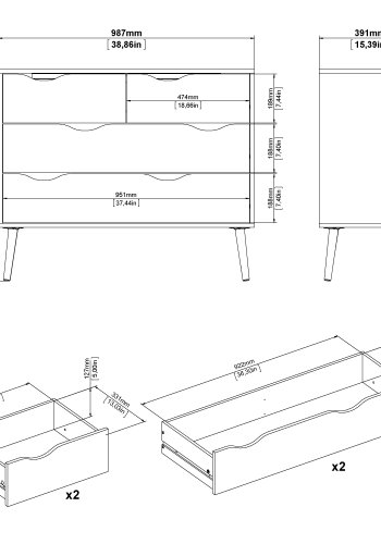 TVILUM Delta kommode - hvid egetr�struktur, med 4 skuffer
