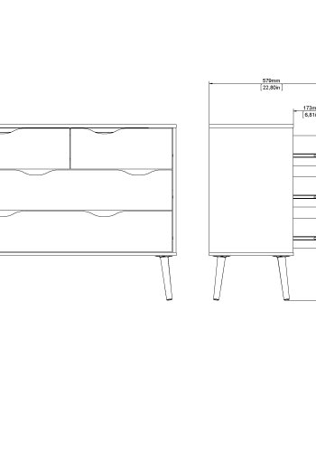 TVILUM Delta kommode - hvid egetr�struktur, med 4 skuffer