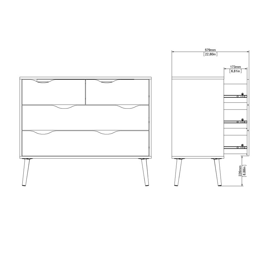 TVILUM Delta kommode - hvid egetr�struktur, med 4 skuffer