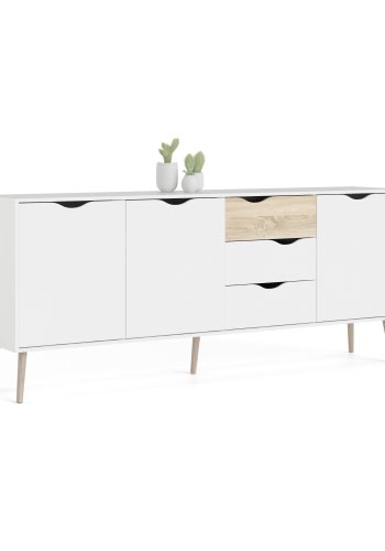 TVILUM delta sideboard - wei�/eiche struktur, mit 3 t�ren und 3 schubladen