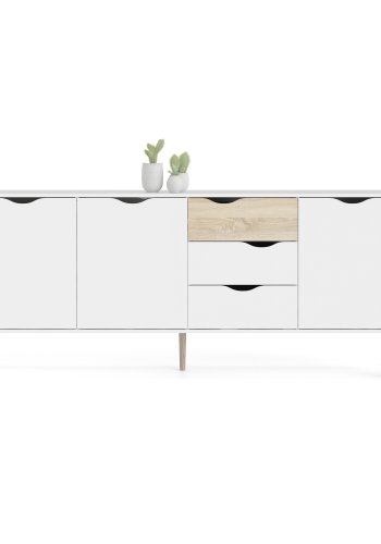 TVILUM delta sideboard - wei�/eiche struktur, mit 3 t�ren und 3 schubladen