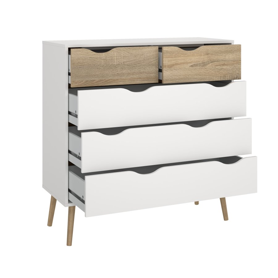 TVILUM delta kommode - hvid, 5 skuffer