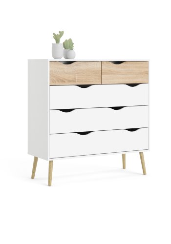 TVILUM delta kommode - wei�/eichestruktur, mit 5 schubladen