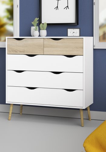 TVILUM delta kommode - hvid, 5 skuffer