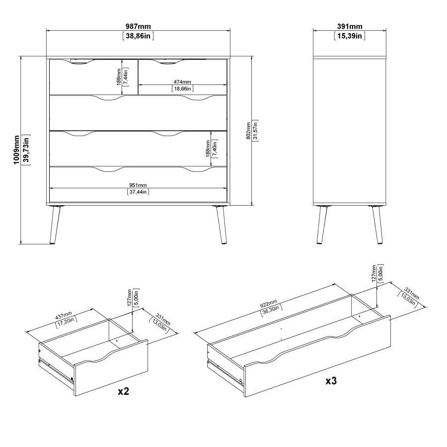 TVILUM delta kommode - hvid, 5 skuffer