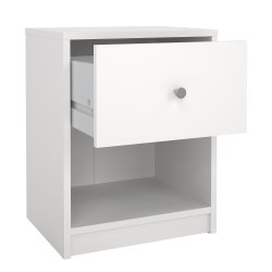 May Natbord - hvidt tr�, m. 1 skuffe og 1 rum
