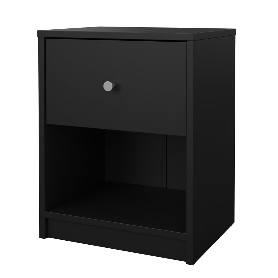 TVILUM May nachttisch - schwarzes laminat, 1 schublade und 1 fach, quadratisch