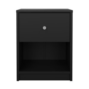 TVILUM May nattbord - sort laminat, 1 skuff og 1 rom