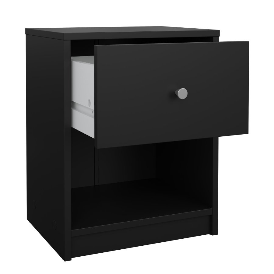 TVILUM May nachttisch - schwarzes laminat, 1 schublade und 1 fach, quadratisch