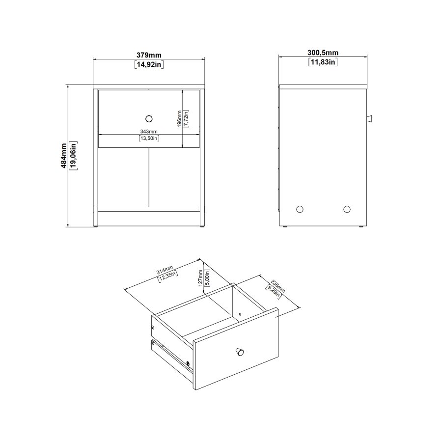 TVILUM May nachttisch - schwarzes laminat, 1 schublade und 1 fach, quadratisch