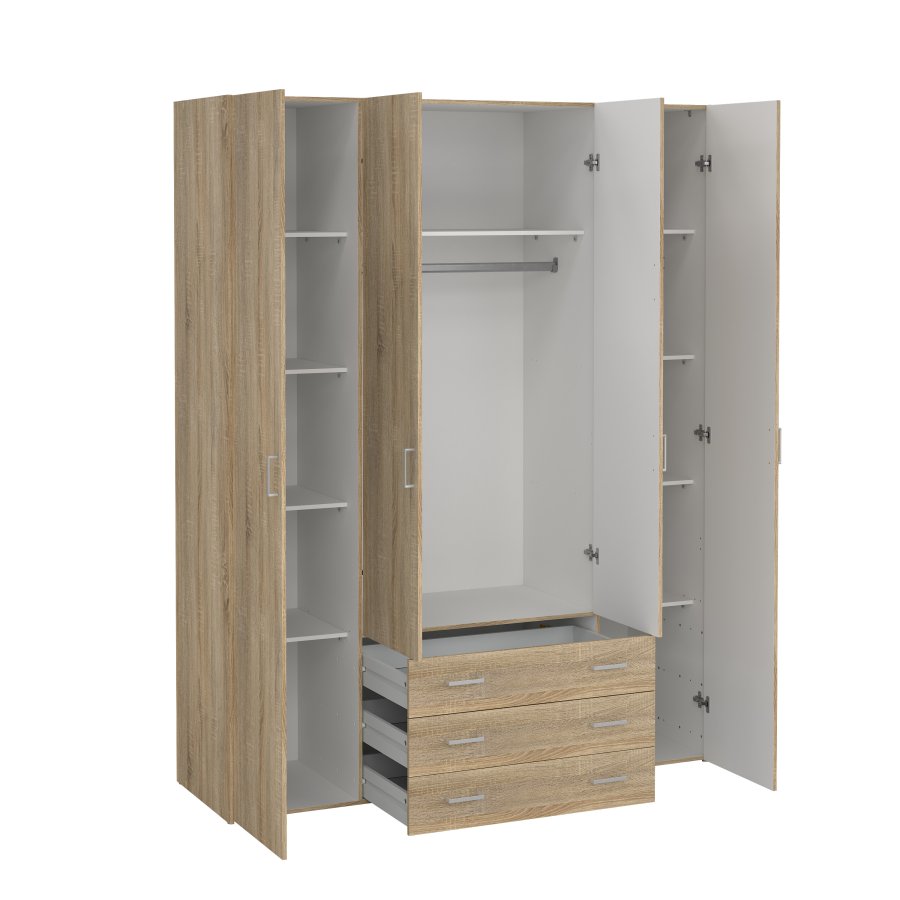TVILUM space garderobeskab - egestruktur, med 4 l�ger og 3 skuffer