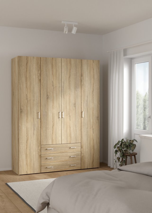 TVILUM space garderobeskab - egestruktur, med 4 l�ger og 3 skuffer