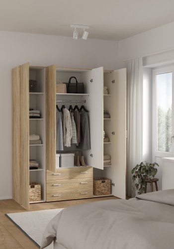 TVILUM space garderobeskab - egestruktur, med 4 l�ger og 3 skuffer