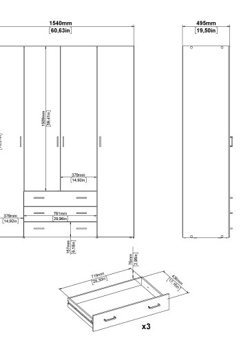 TVILUM space garderobeskab - egestruktur, med 4 l�ger og 3 skuffer