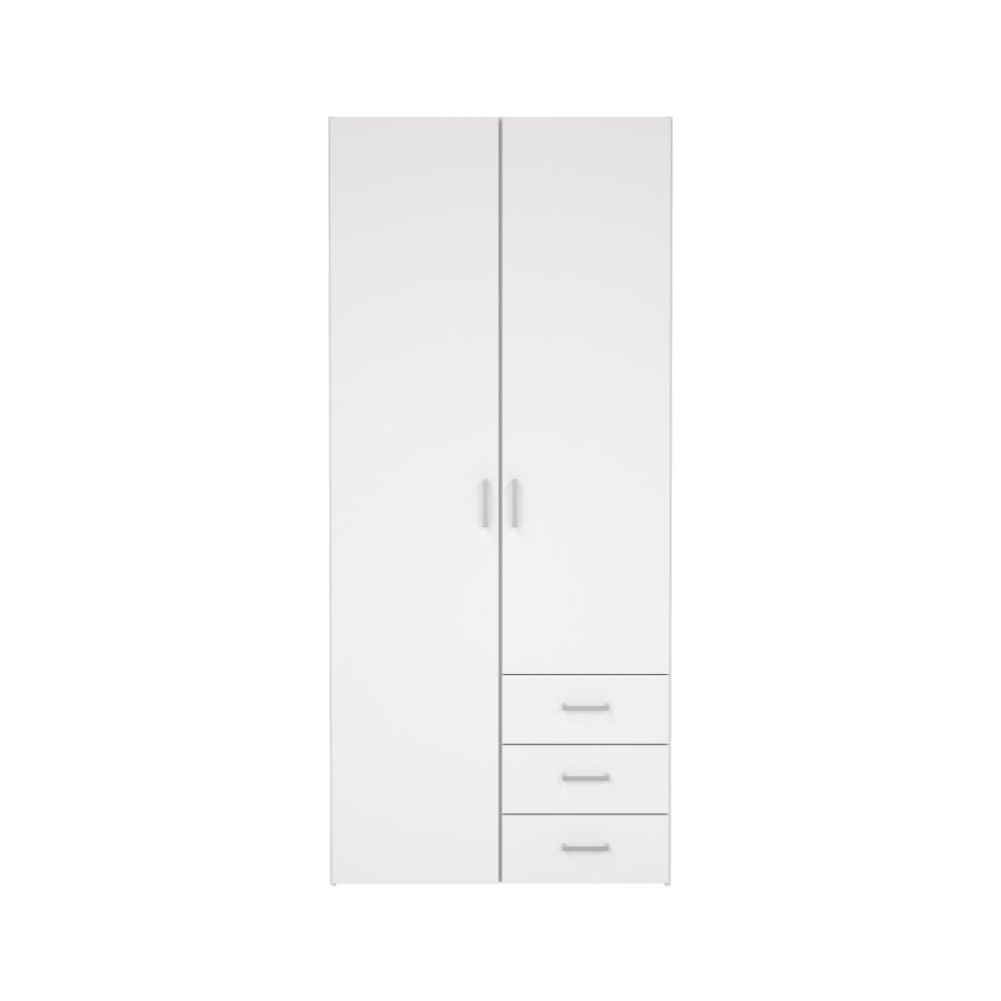 TVILUM Space garderobeskab - hvidt tr� (komposittr�), laminatoverflade, 2 l�ger og 3 skuffer